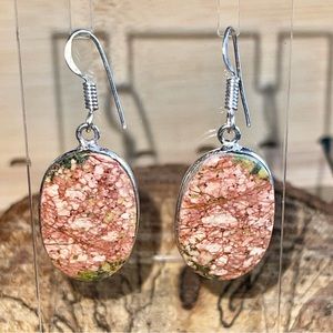 Dainty Oval Unakite Jasper Earrings 1 1/2”